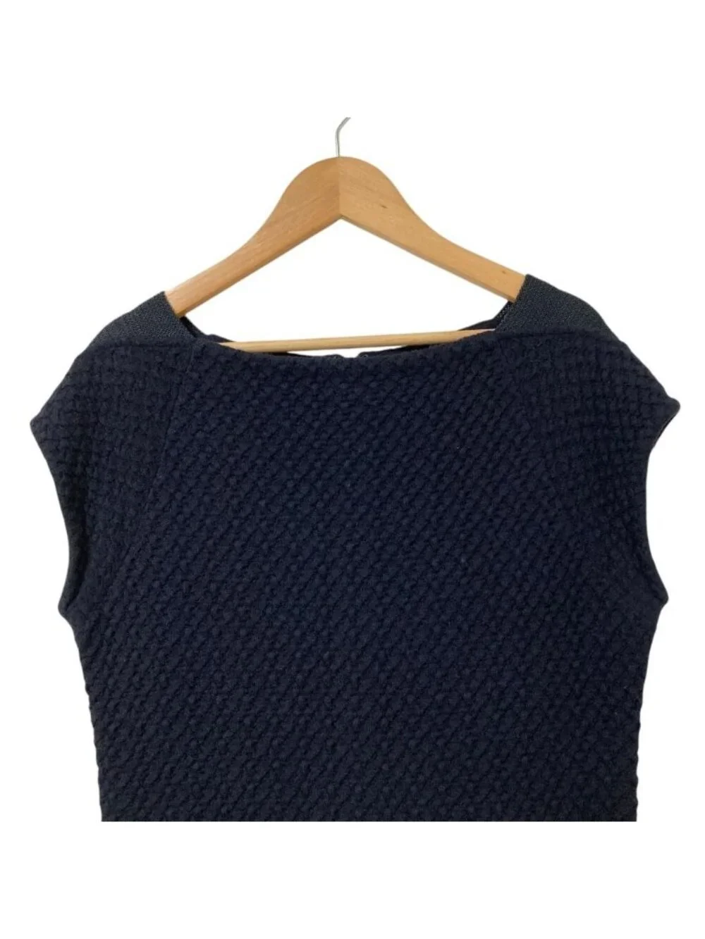 Chanel CC Logo Sleeveless Waffle Knit Dress 36 Navy